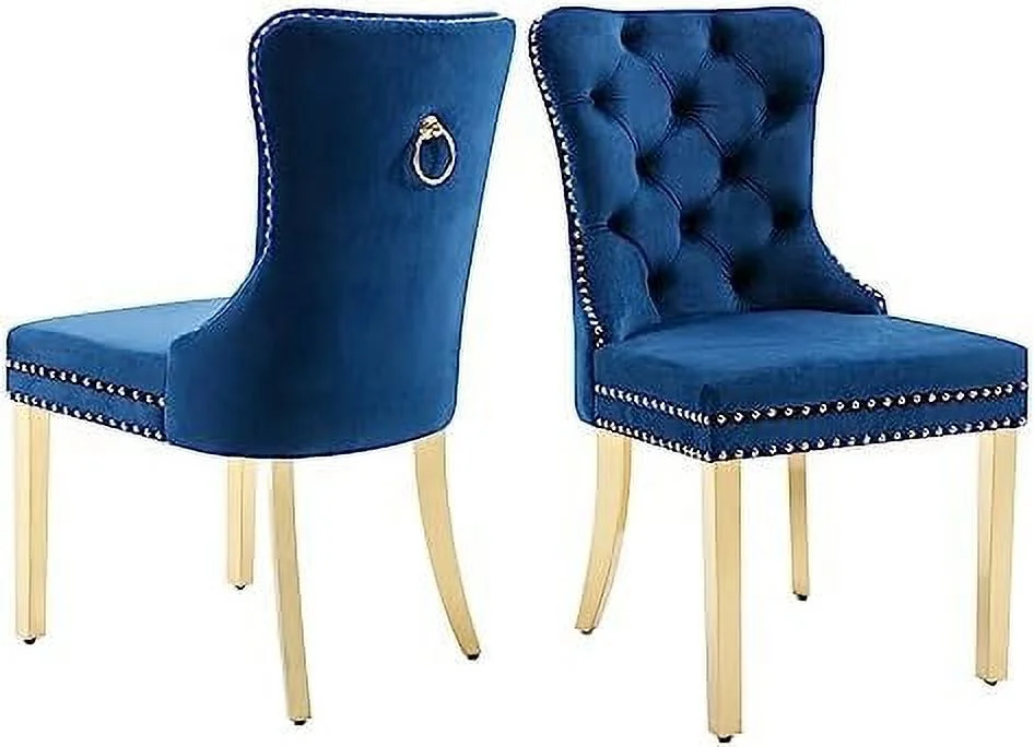 YZboomLife Velvet Dining Chairs Set of 4 Dining Chairs Button Tufted Dining Room Chairs Upholstered Chairs for Dining Room with  Trim Metal Pull Ring Wood Legs for Kitchen Dining Room Bei