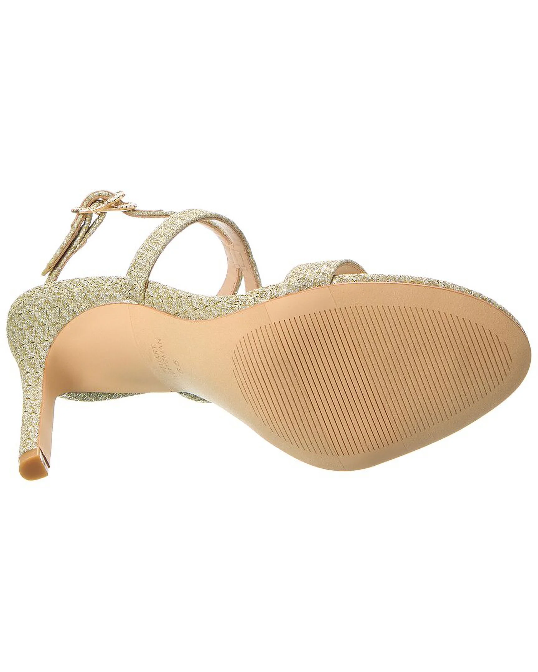 Stuart Weitzman Crystal Buckle 95 Glitter Sandal, 7.5, Gold