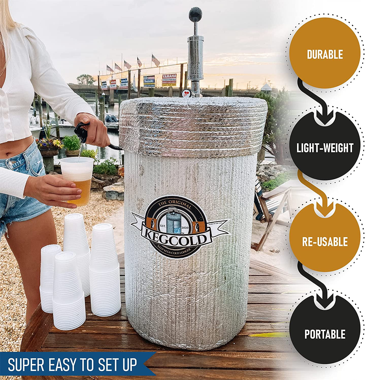 KEGCOLD Portable Keg Cooler - Foldable, Reusable, Lightweight, Insulated, and Easy Setup (1/2 & 1/4 Size Keg)