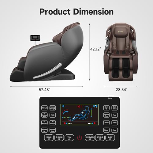 Real Relax Massage Chair Favor-06, Full Body Zero Gravity SL-Track Shiatsu Massage Recliner Chair with APP Control, Brown