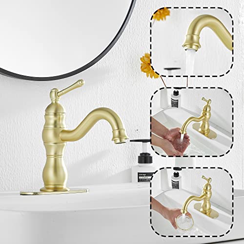GGStudy 360° Swivel Antique Brass Bathroom Vessel Sink Faucet Single Handle One Hole Matching with Pop Up Drain
