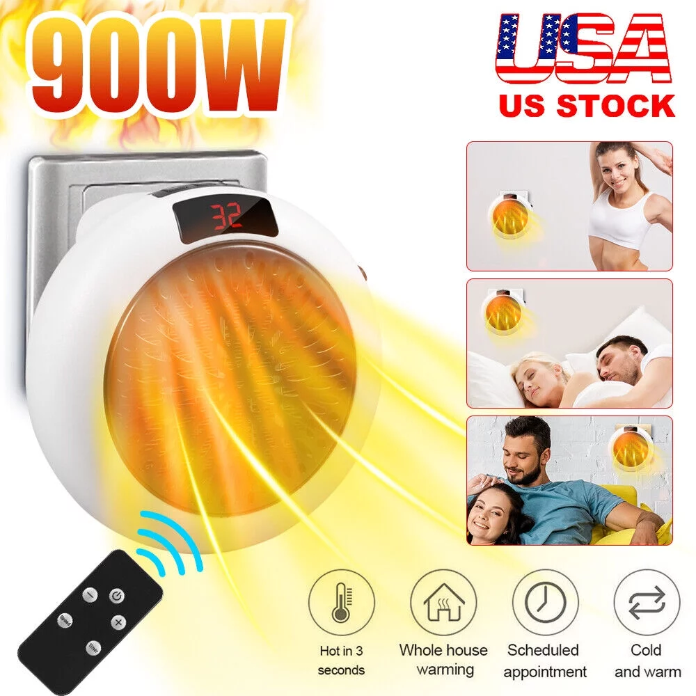 JahyElec  900W White Digital Thermostat Plug in Electric Heater Fan Remote Timer Warm up any room safely and effectively
