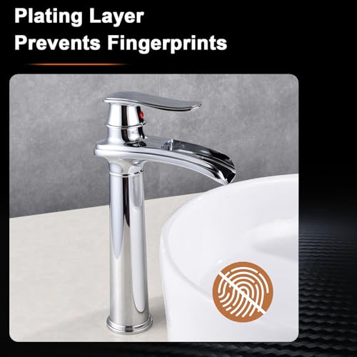 Bathroom Vessel Sink Faucet, Waterfall Oil Rubbed Bronze Bathroom Faucet, Vessel Faucet, Tall Body 1 Hole Single Handle with Pop Up Drain Combo Vanity Mixer Tap Basin Bowl Sink