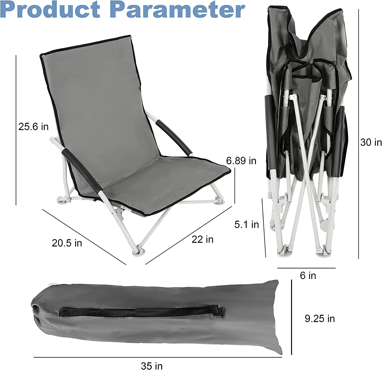 YSSOA Beach Camping Folding Adults with Carry Bag︱Low Profile, Lightweight, Portable Chair for Outdoor , 1-Pack