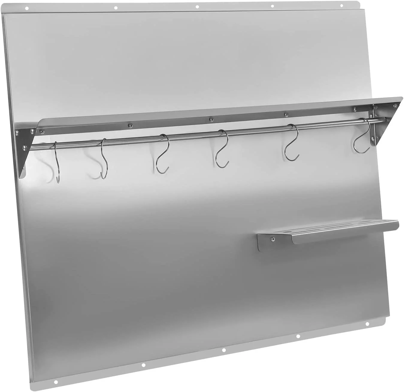 Miumaeov Stainless Steel Backsplash with Shelf, Stainless Steel Backsplash Silver Splash Plate for Range Hood Stainless Backsplash with Built-in Storage Shelf and Hanging Rack (36x 29.5 Inch)