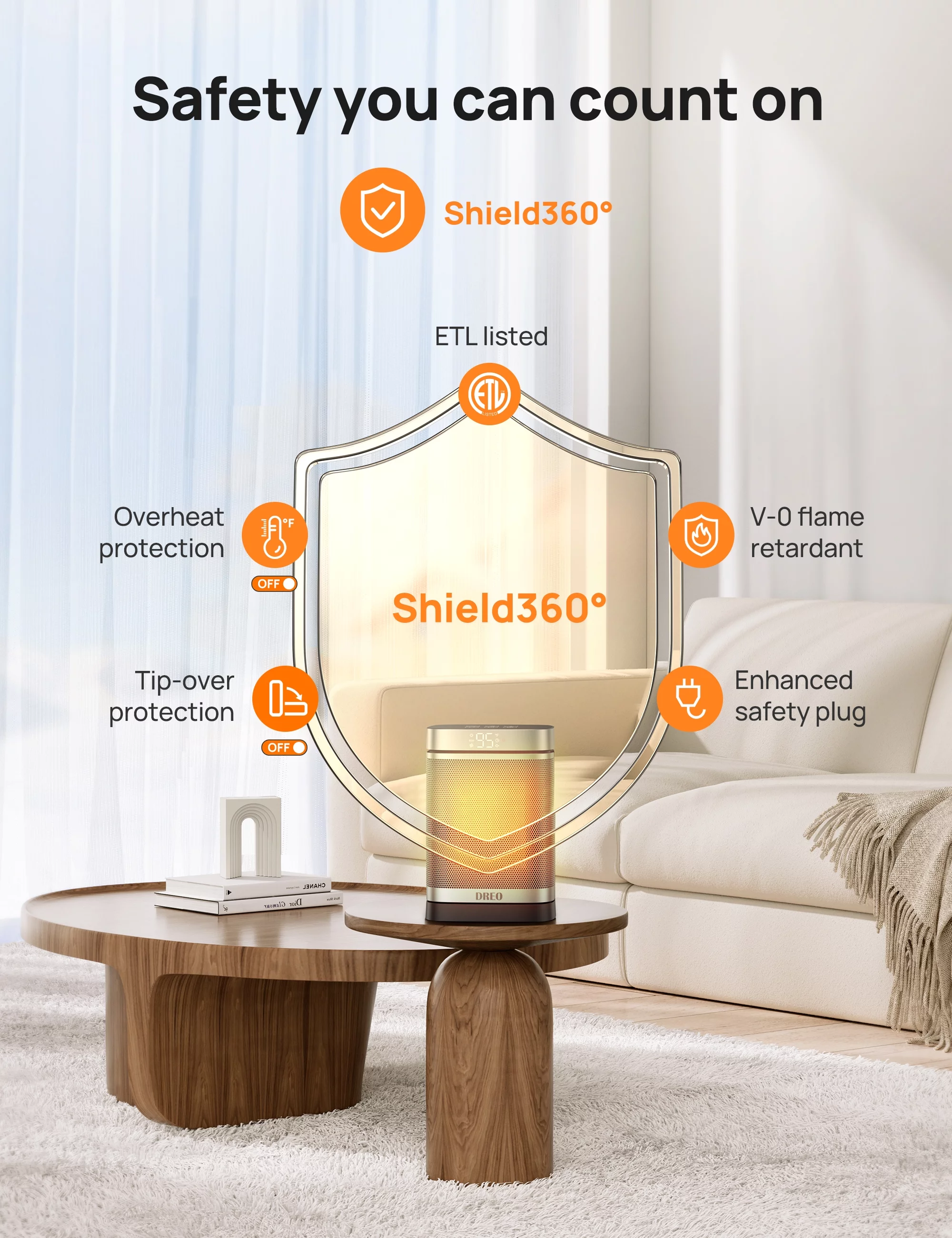 Dreo Space Heater, 2023 Upgraded for Bathroom and Indoor, Portable 1500W Ceramic Electric Heater, 40-95°F Digital Thermostat, 70°Oscillating, 5 Modes, Remote, 12h Timer, with ALCI Safety Plug