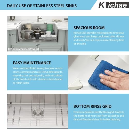 Kichae 12“ Deep Laundry Sink Undermount - 24 Inch Black Undermount Utility Sink Stainless Steel Single Bowl Under Counter Handmade Laundry Utility Room Basin