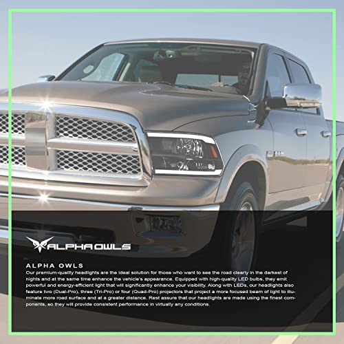 Alpha Owls 8710401 Crystal Headlights With Switchback Sequential LED Light Bar & Startup Light - Black Amber Fits 2009-2018 Dodge Ram 1500 2500 3500/2019-2023 Classic Halogen Models