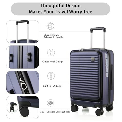 Expandable Carry On Luggage Durable Hardside Lightweight Rolling Suitcases with Spinner Wheels TSA Lock, (Black, 20-Inch)