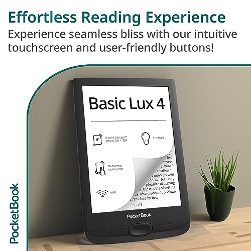 PocketBook Basic Lux 4 E-Book Reader | 6ʺ Glare-Free & Eye-Friendly E-Ink Technology | Compact & Lightweight E-Reader | Frontlight | Touchscreen | Wi-Fi | Dictionaries | Micro-SD Slot