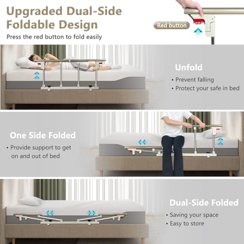 Bed Rails for Elderly Adults Safety Railings for Seniors Side Rail Cane Guard Assist Bars Collapsible Bedside Helper Handle Under Mattress Hospital Handicap Bedrail for King Queen Twin Size Bed-40x18