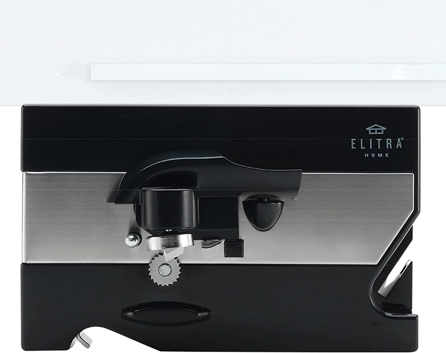 Elitra 3 in 1 Under the Cabinet Electric Can Opener, Blade Sharpener, Bottle Opener, Under The Counter Mount, For Large And Small Cans, Black And Silver