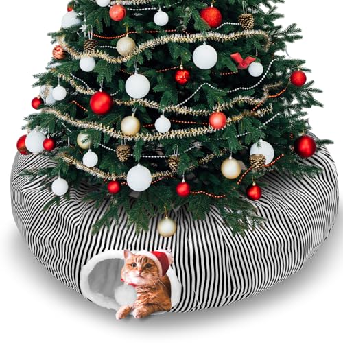 Soulchen Christmas Tree Cat Tunnel Bed 3FT x 3FT x 9.8IN Indoor Cat Donut Tunnels Peekaboo Cave Toy 3 Way Winter Holiday Decor for Kitty Rabbit Ferret Puppy(Woven Brown)