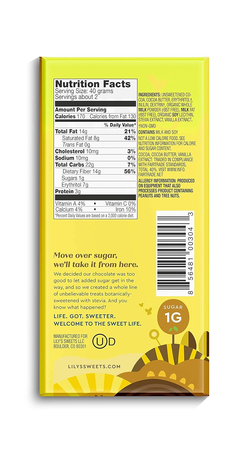 LILY'S Milk Chocolate Style No Sugar Added, Sweets Bars, 3 oz (12 Count)