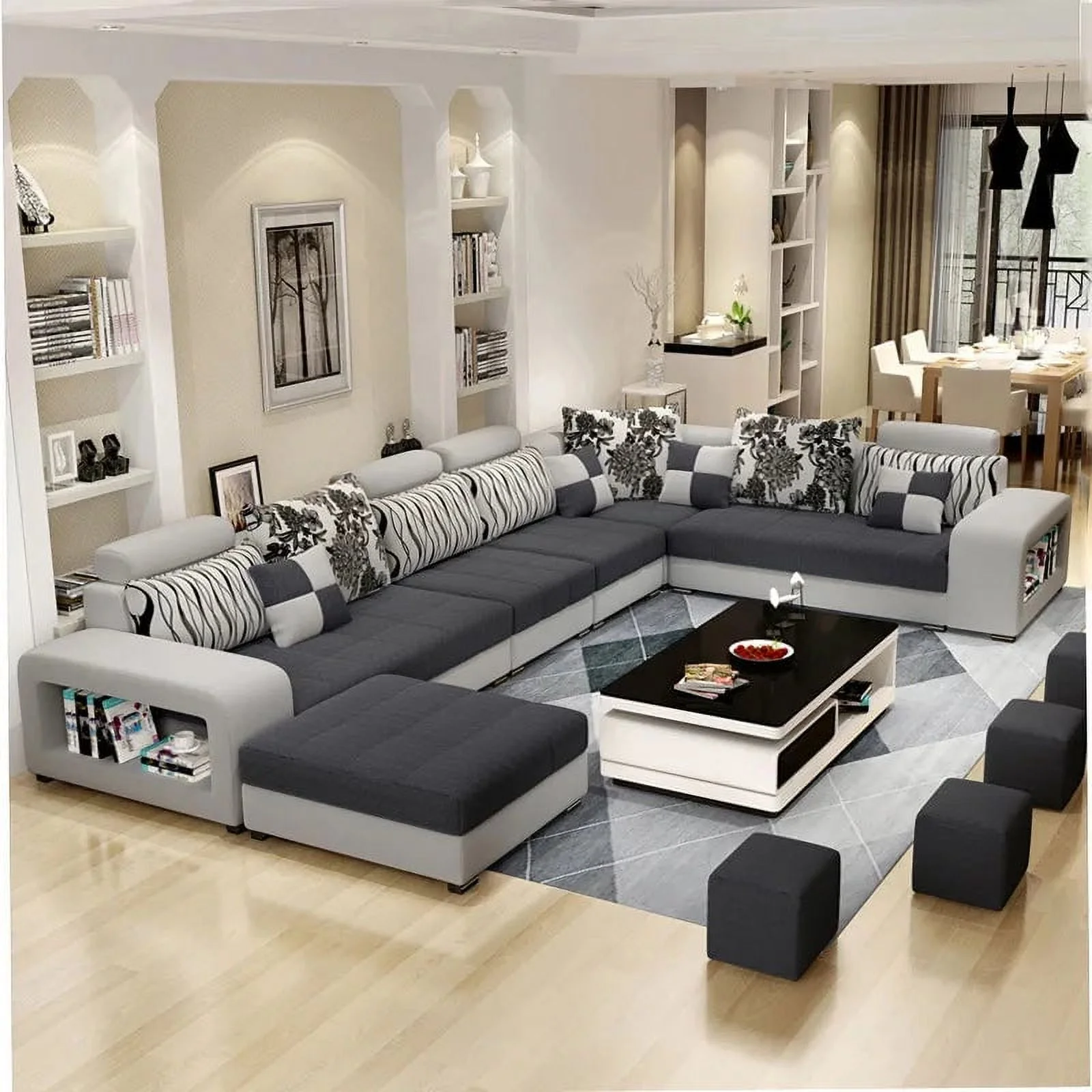 Living Room Furniture Modern Fabric Sofa European Sectional  Set 1909