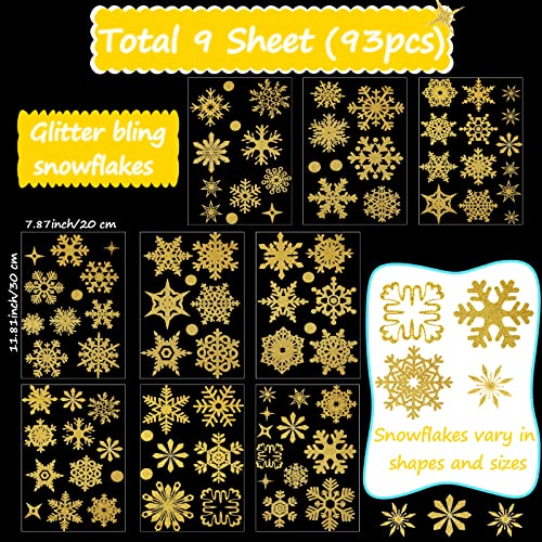 Zonon 9 Sheets Winter Snowflakes Wonderland Wall Decal Silver Christmas Window Clings Winter Party Decor Stickers Removable Snowflake Decals for Living Room Bedroom Lobby of Preschool(Blue, Silver)