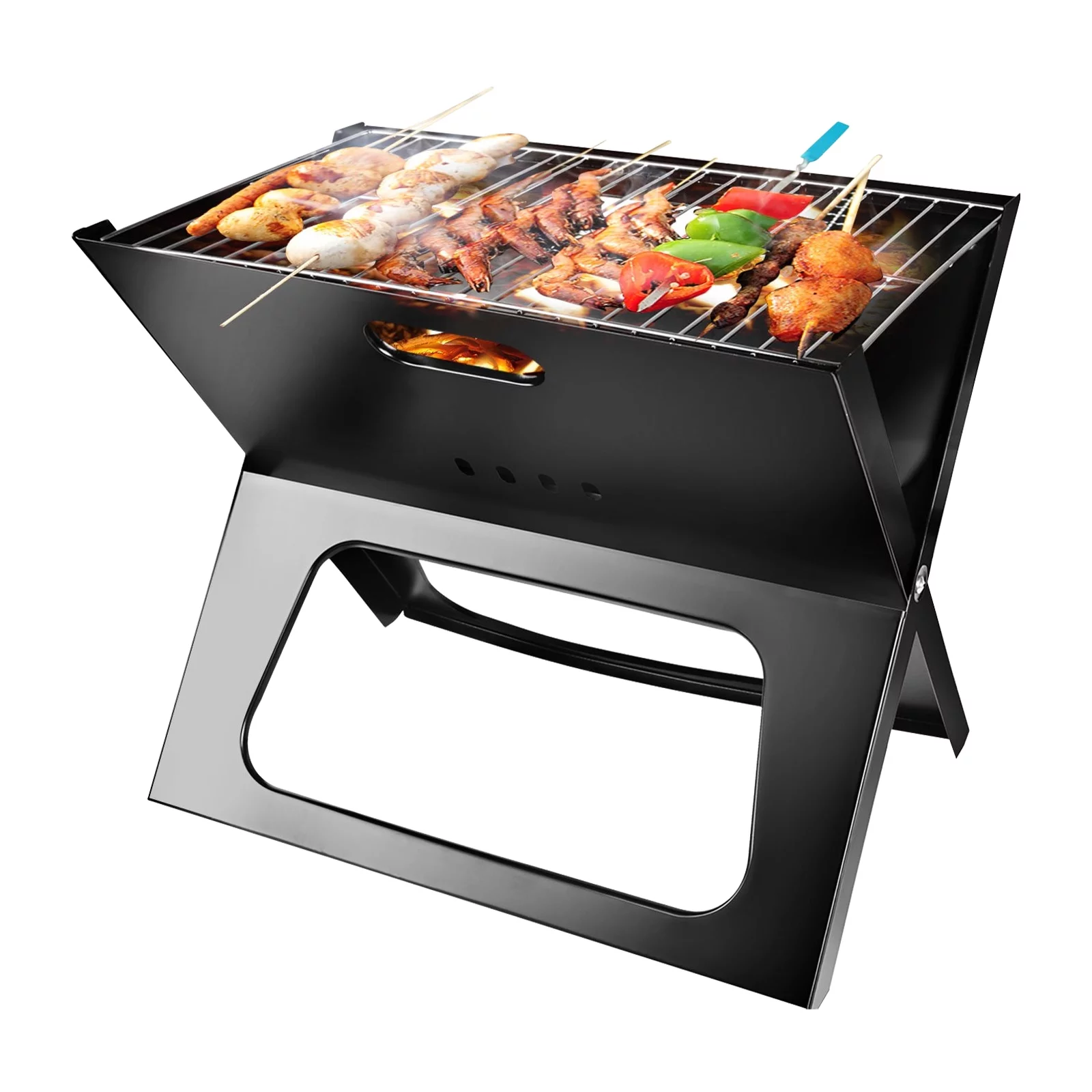 Foldable BBQ Grill, Charcoal Grill Stainless Steel Grilling Light Weight Small BBQ Grill for Outdoor Backyard Camping Picnic, Foldable Mini Barbecue Grill 17.32X11.42X14.57 inch
