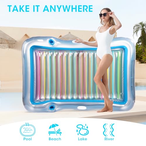 Inflatable Adult Pool Lounger Float - BAIAI Large Beach Sun Tanning Floaty Raft Sunbathing Water Lounge Floaties Tub with Drink Holder - Blow Up River & Lake Suntan Floating Swimming Mattress Mat(L)