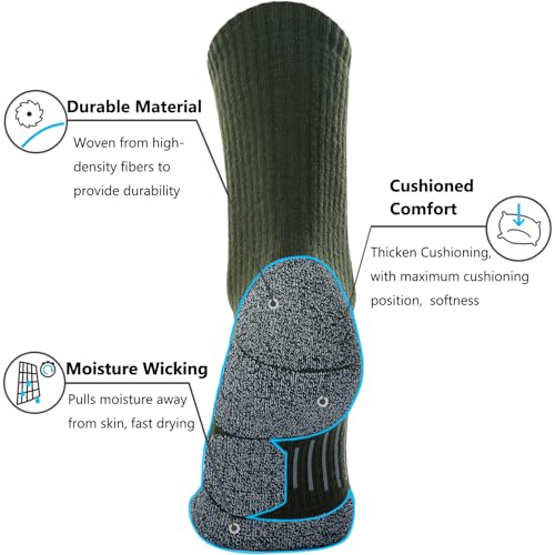 CWVLC Crew Hiking Socks, Cushion, Moisture Wicking, Arch Compression Boot Socks