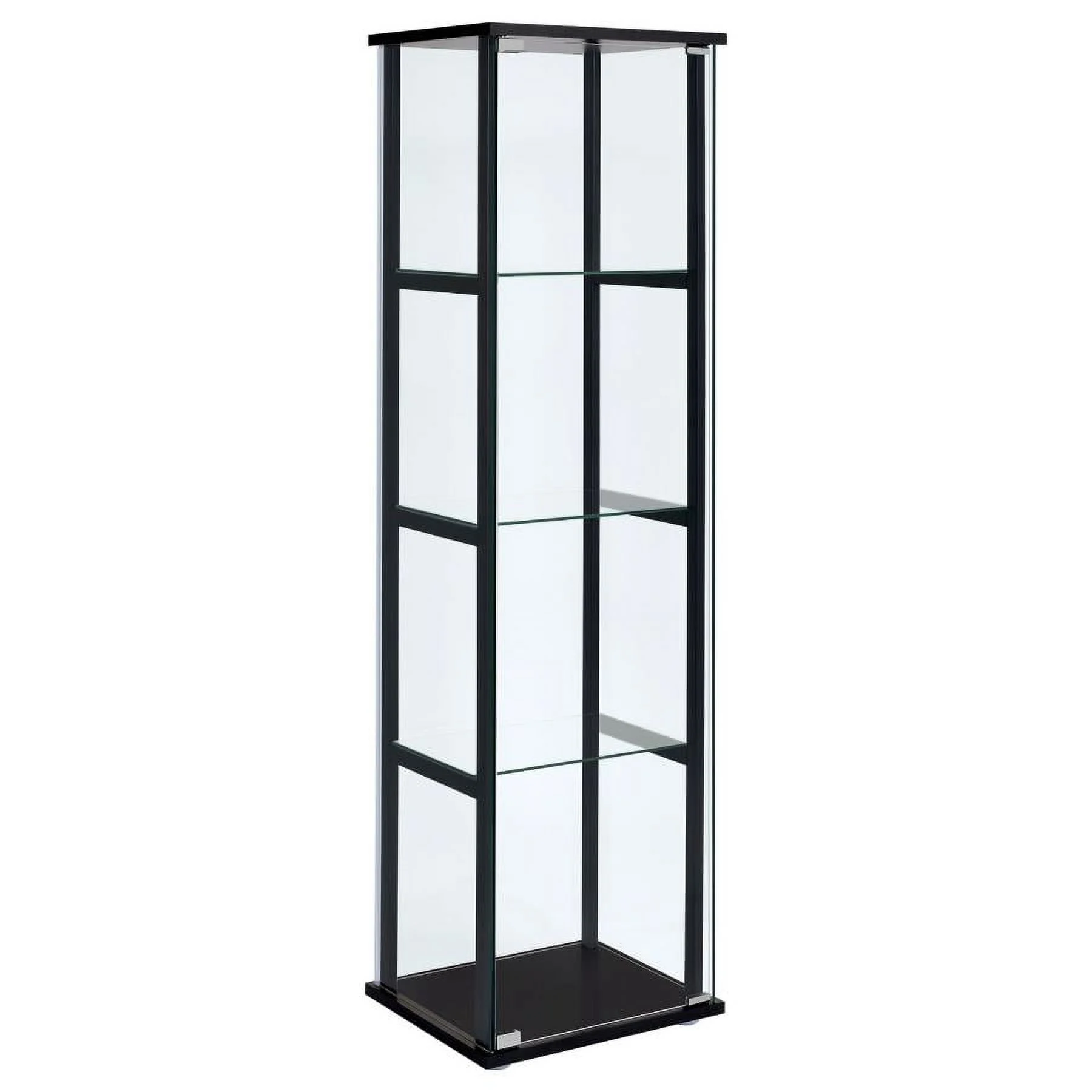 Contemporary Black Wood And Glass 4 Shelf Curio Display Cabinet