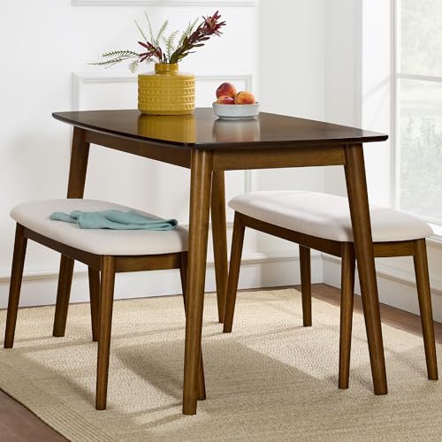 Best Choice Products 5-Piece Dining Set, Compact Mid-Century Modern Table & Chair Set for Home, Apartment w/ 4 Chairs, Padded Seats & Backrests, Wooden Frame - Walnut/Cream