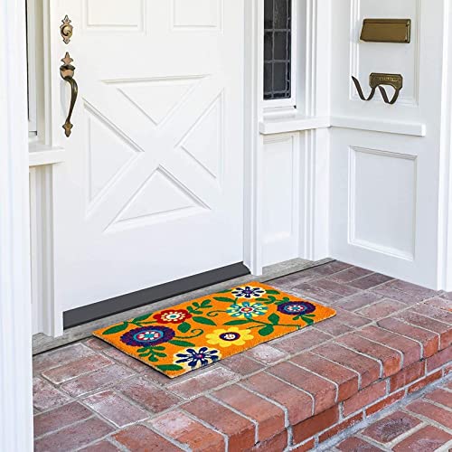 Juvale Summer Welcome Coir Floral Door Mat - Natural & Modern Outdoor Mat for Door Entrance, Patio, Backyard, Laundry (17 x 30 in)