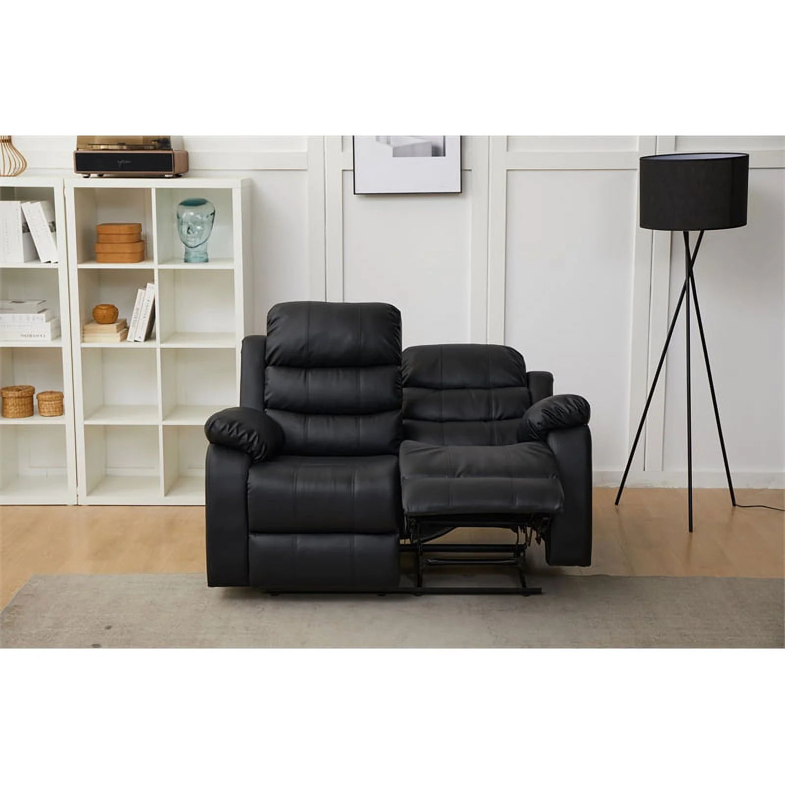 Kingway Furniture Eston Faux Leather Living Room Loveseat in Black