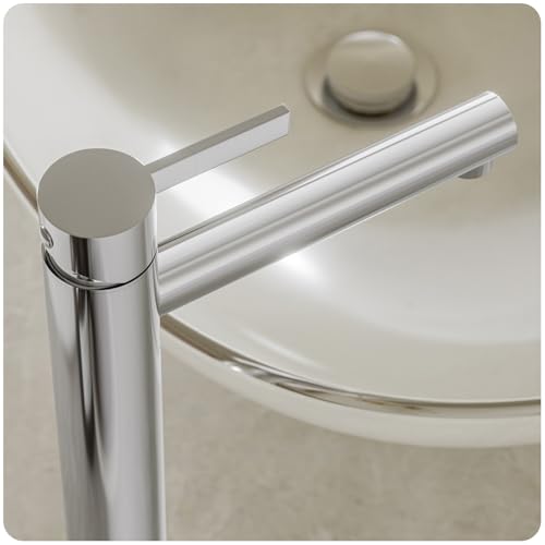 Phiestina Brushed Gold One Hole High Bathroom Vessel Sink Faucet, Single Hole Single Handle Tall Bathroom Faucet, with Pop Up Drain and Water Supply Line,FH01-BG-V