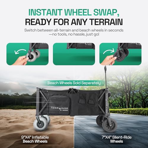 TerrainGO Beach Wagon Wheels for Sand | Quick-Change Interchangeable | Air-Filled Beach Cart Tires (for Extra Large Wagon Only. Will Not Work W/Large Wagon)