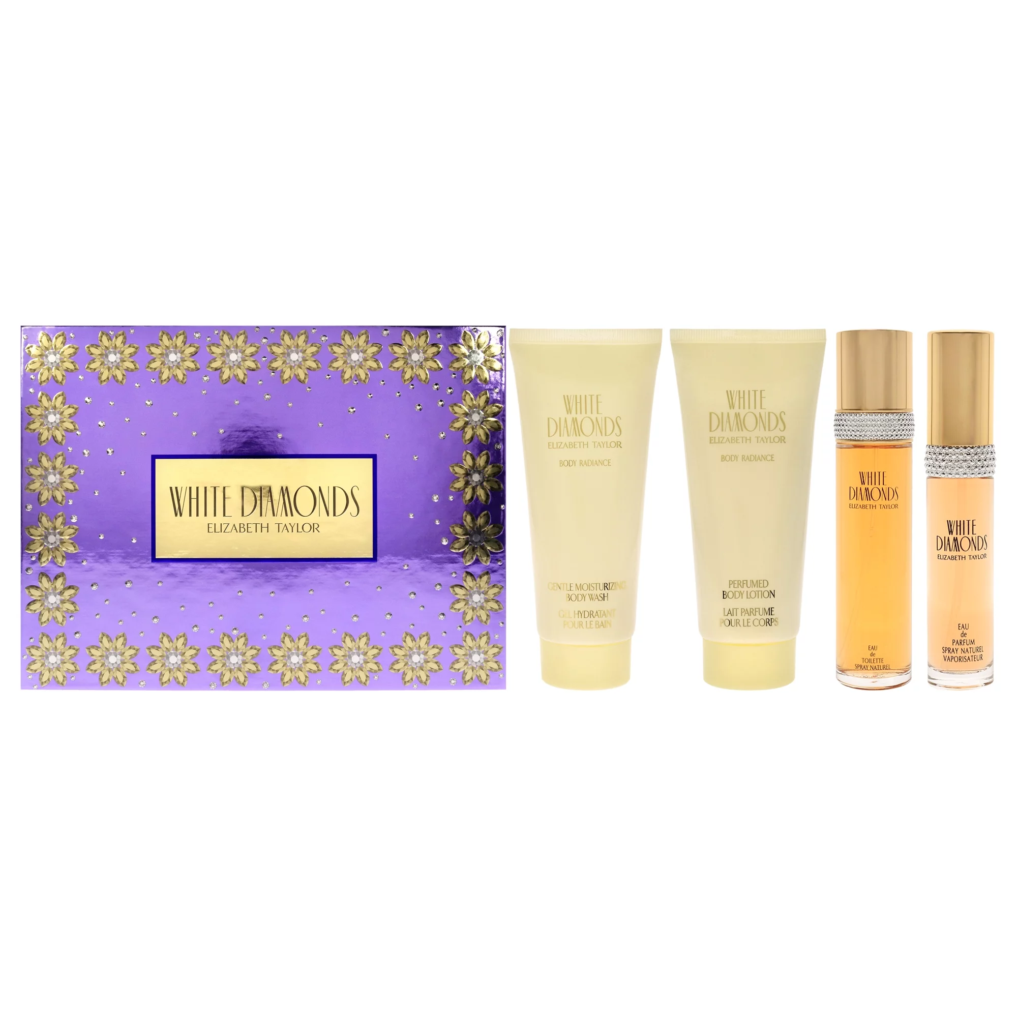Elizabeth Taylor White Diamonds , 4 Pc Gift Set 3.3oz EDT Spray, 3.3oz Body Lotion, 3.3oz Body Wash, 15ml EDP Spray Mini