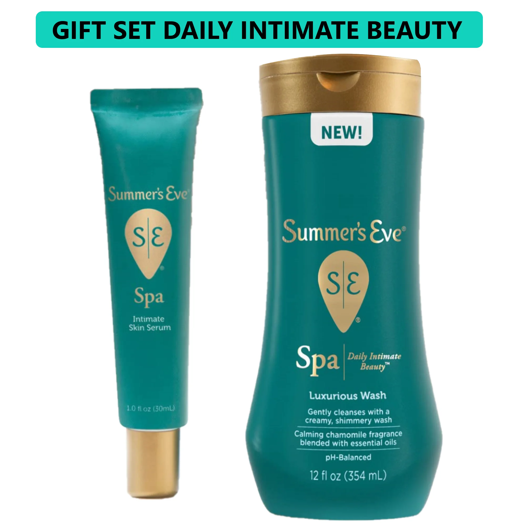 Summer's Eve Hydrating Intimate Skin Serum (1oz Tube) and Luxurious Wash Feminine Cleanser (12 oz) Set for Women *EN