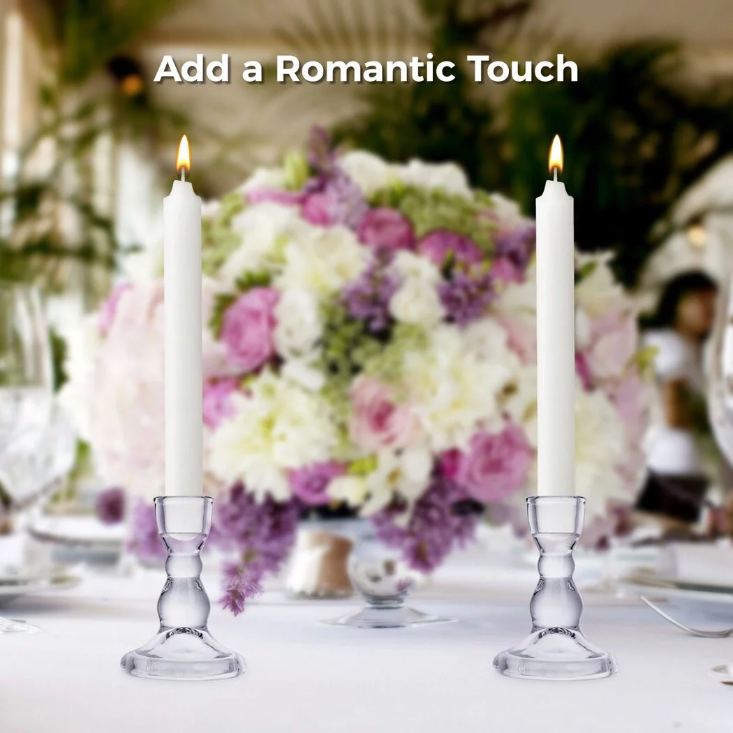 12PCS Glass Taper Candle Holders, Elegant Clear Glass Candlestick Holders for Table Centerpieces, Festival, Wedding, Party, Fit 0.78’’ Thick Candles