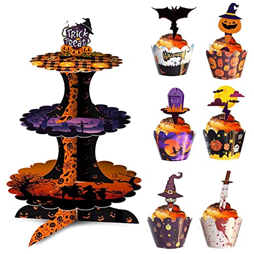 Halloween Party Favors Tiered Tray Decoration Set Halloween Home Decor Halloween Theme Pumpkin Cupcake Holder Decorations Indoor Home Table Room Party Dessert Stand for Party Supplies（2PC C）