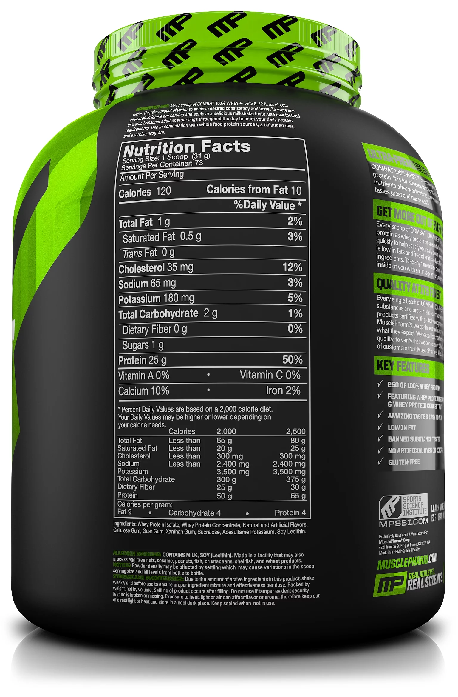 Musclepharm Combat 100% Whey Protein Powder, Vanilla, 25g Protein, 5 Lb