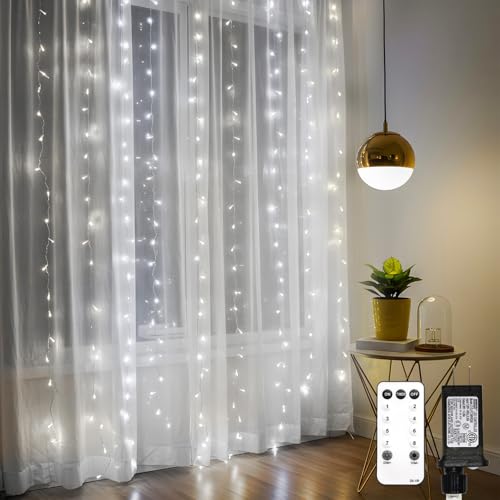 suddus Curtain Lights for Bedroom, 300 Led 9.8x9.8ft Hanging String Lights Outdoor, Fairy Curtain Lights Indoor for Christmas, Dorm, Wall, Backdrop, Window, Wedding, Party, Birthday Decor, Warm White