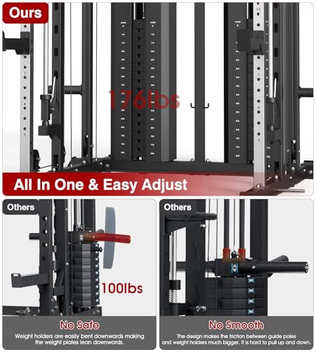 DONOW Smith Machine with Weight Stacks Power Cage Squat Rack Dual Cable Crossover Machine Home Gym Systems Station LAT Pull Down