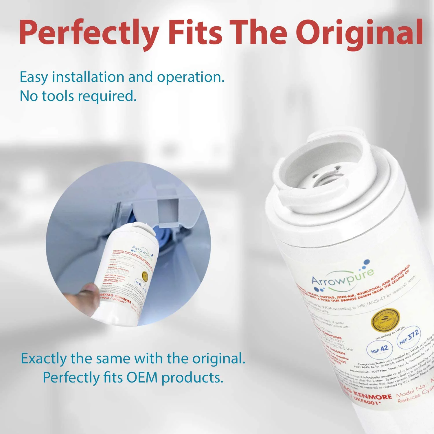 5 Pack Premium UKF8001 Refrigerator Water Filter Replacement by Arrowpure | Certified According to NSF 42&372 | Compatible with Maytag UKF8001, 67006464, 4396395, 13040210, Kenmore 469006