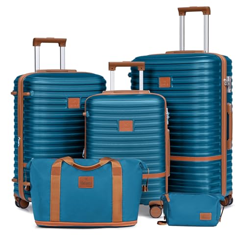 Joyway Carry On Luggage 20 Inch Expandable Suitcase with Spinner Wheel, 4 Piece Hard Shell Luggage Set with TSA Lock(White brown)