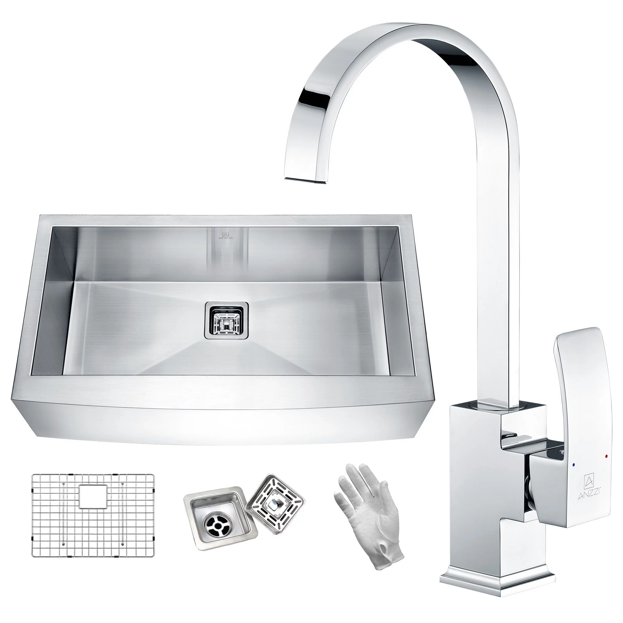 Anzzi  Elysian Farmhouse 32 in. Single Bowl Kitchen Sink with Faucet in Polished Chrome