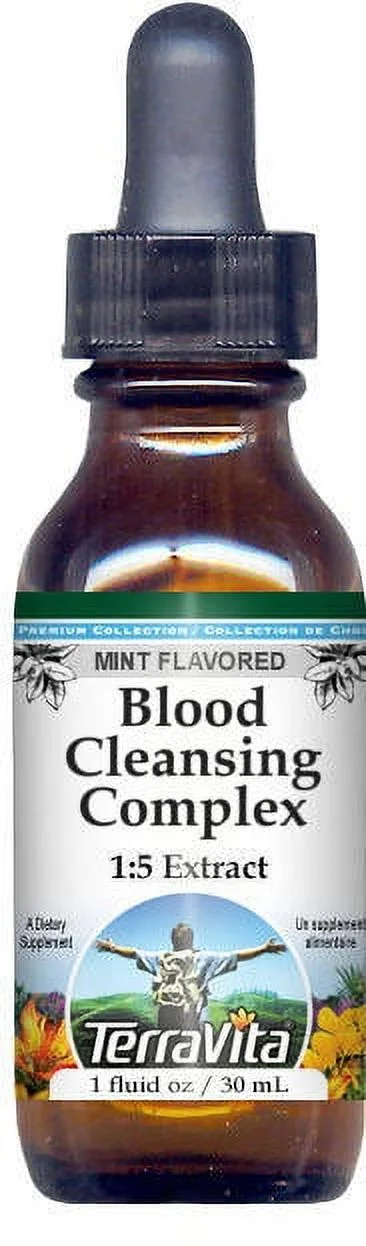 TerraVita Blood Cleansing Complex Glycerite Liquid Extract (1:5) - Mint Flavored, (Mint, 1 oz, 2-Pack, Zin: 523485)