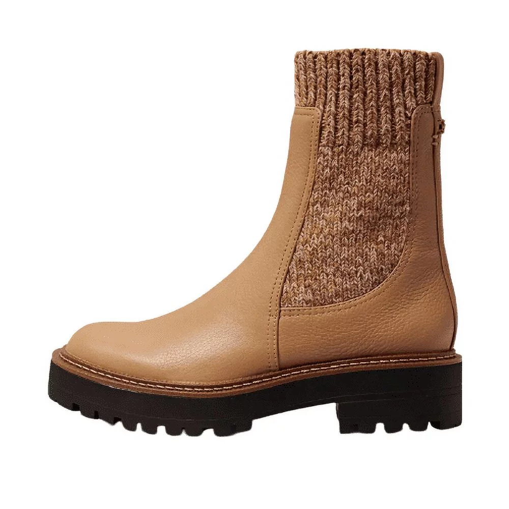 Sam Edelman Laguna Knit Fitted Lug Sole Pull On Chelsea Ankle Moto Chic Bootie (Sesame Multi, 9)