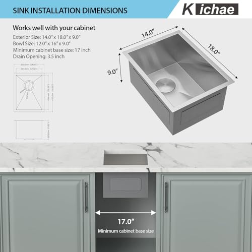 Kichae 12“ Deep Laundry Sink Undermount - 24 Inch Black Undermount Utility Sink Stainless Steel Single Bowl Under Counter Handmade Laundry Utility Room Basin