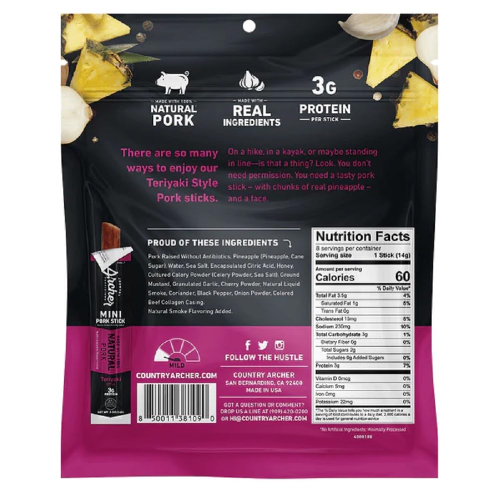 Country Archer Teriyaki Mini Pork Sticks, 4 OZ