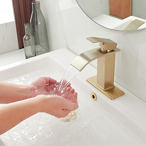 BWE Vessel Sink Faucet Modern Waterfall Chrome Single Hole Bathroom Faucet Single Handle with Pop up Drain Without Overflow Assembly Vanity Basin Bath Sink Faucets Mixer Tap