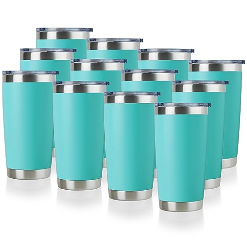 DOMICARE 20oz Stainless Steel Tumbler Bulk with Lid, Double Wall Vacuum Insulated Travel Mug, Powder Coated Coffee Cup, Powder Black, 8 Pack