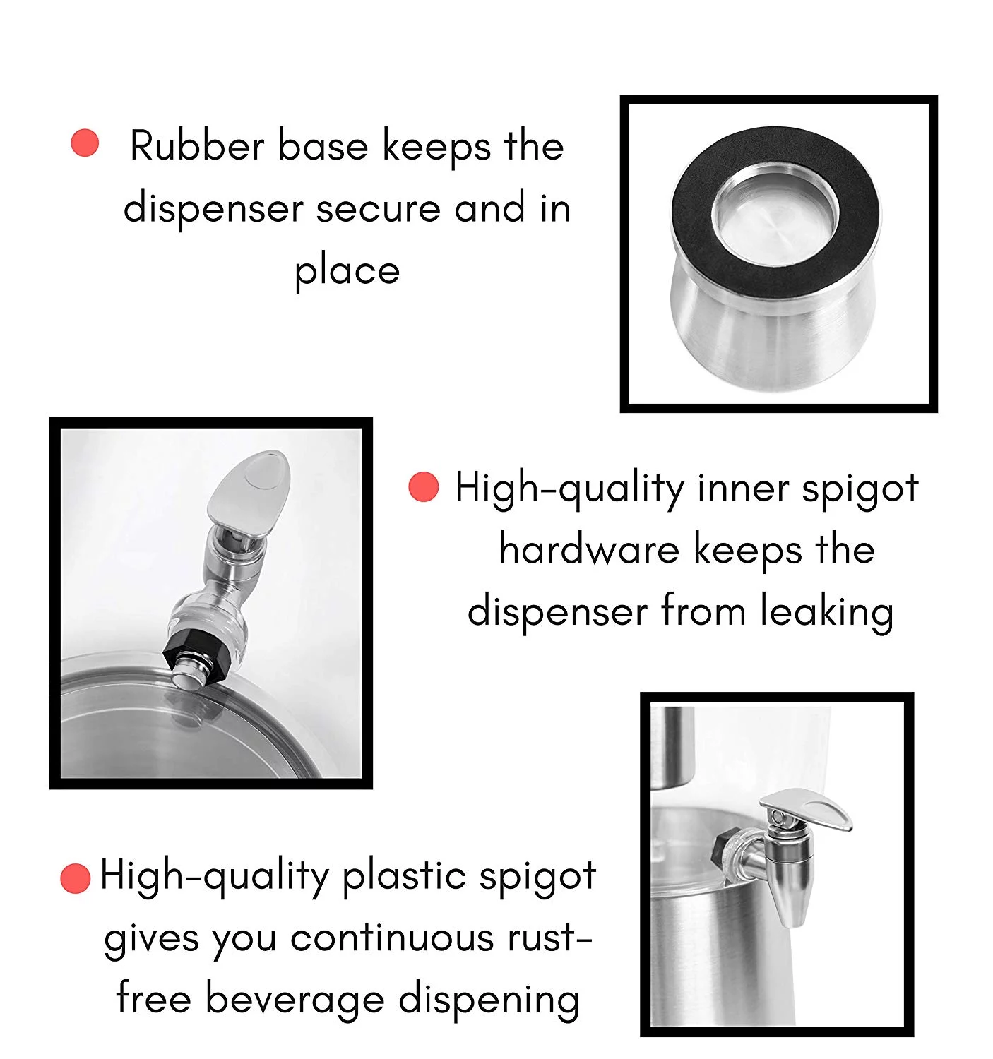 BirdRock Home 1.5 Gallon Stainless Steel Beverage Dispenser with Ice Container, Stand & Spigot | Round | BPA Free Clear Acrylic