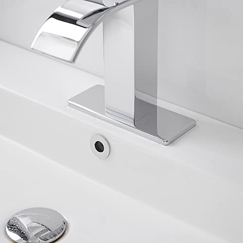 BWE Vessel Sink Faucet Modern Waterfall Chrome Single Hole Bathroom Faucet Single Handle with Pop up Drain Without Overflow Assembly Vanity Basin Bath Sink Faucets Mixer Tap