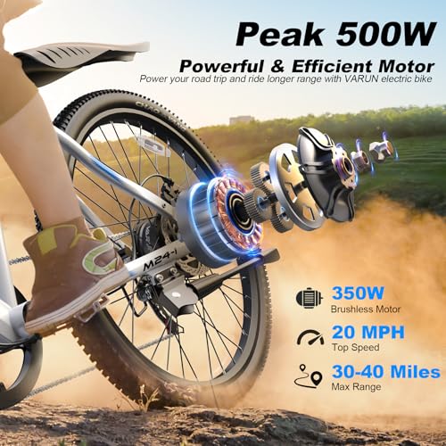VARUN Electric Bike - Ebikes for Adults 350W (Peak 500W) 20MPH Commuter Ebike with 36V Removable Battery, 24'' Electric Mountain Bike with Front Fork Suspension and Dual Disc Brakes