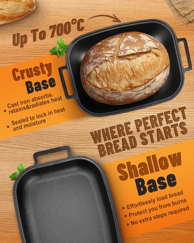 Cloche Loaf Dutch Oven, Pre-Seasoned, 9.5QT, 13 LBS Heavy Duty, Non-Stick, Large Bread Loaf Pan, Oval Cast Iron Bread Pan With Lid, Cloche Homemade Loaf Pan, Sourdough Artisan Bread Baking Pan