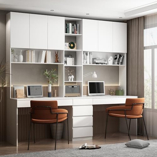 Homsee Modern 2-in-1 Computer Desk for 2 Person with Tall Bookshelf, 94.5